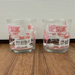 Pair of Mid century Hazel Atlas Glasses Pink Design